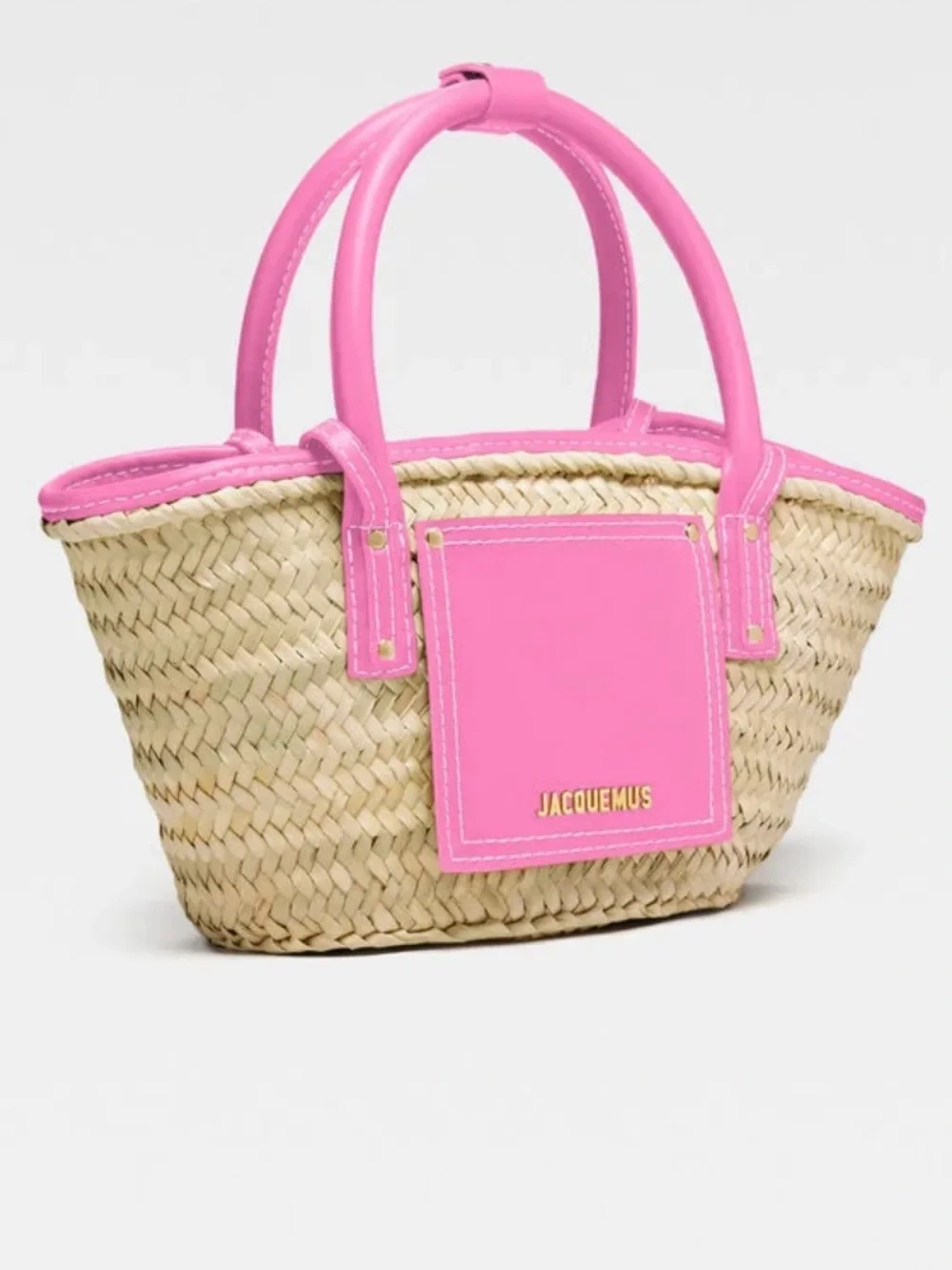 JACQUEMUS Pink Straw Tote Bag